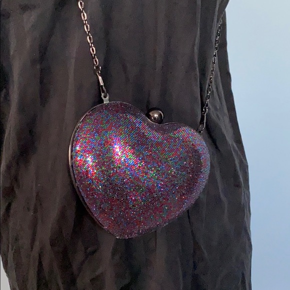 Charlotte Russe Handbags - 💜 Glitter Heart shaped purse with shoulder chain